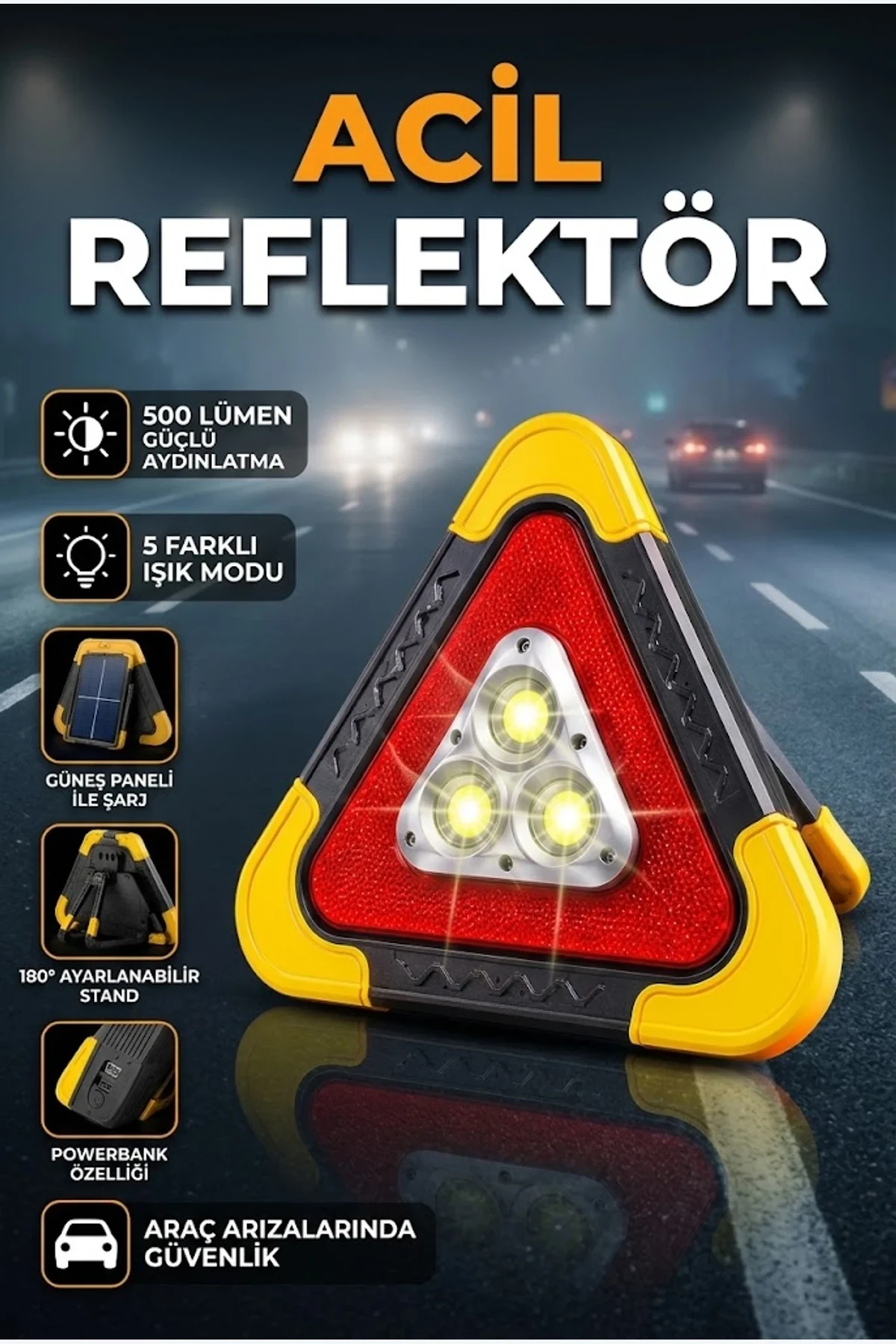 DP-209 Solar Kamp Reflektörü 500 Lümen Acil Durum Araç Lambası