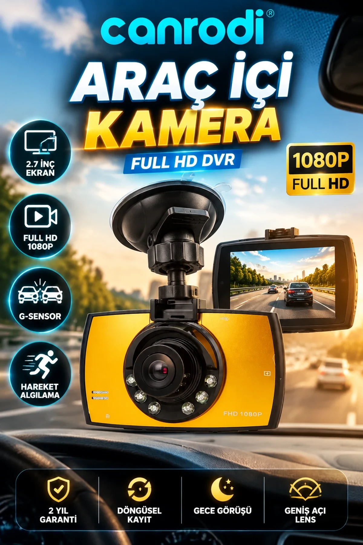 Full HD Araç İçi DVR Kamera – G-Sensor, Hareket Algılama ve 2.7 İnç Ekran
