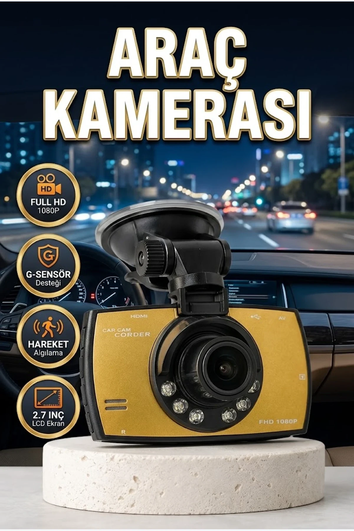 Full HD Araç Ön Kamerası – G-Sensor, Hareket Algılama ve 2.7 İnç LCD Ekran