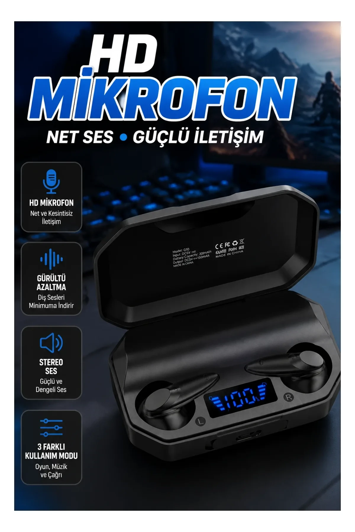 G30 Siyah Oyuncu Kulaklığı – Bluetooth 5.2 | HD Mikrofonlu