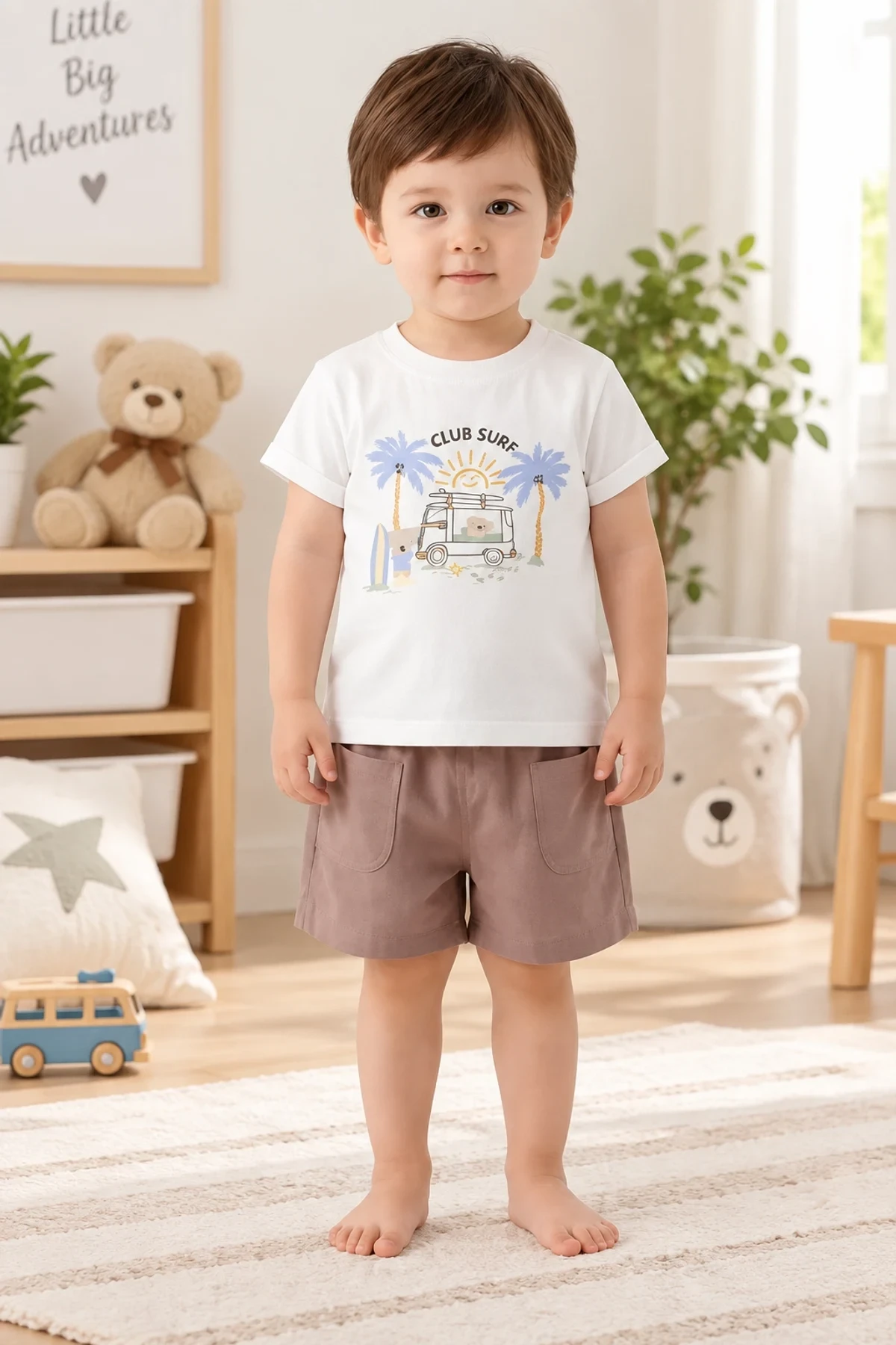Gabardin Şort ve Basic Tişörtlü Bebek Takımı – 6/24 Ay