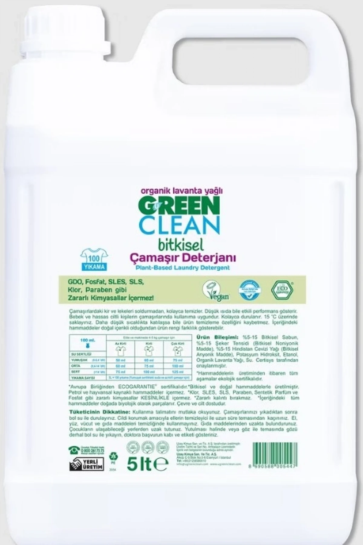 Green Clean Bitkisel Çamaşır Deterjanı 5lt