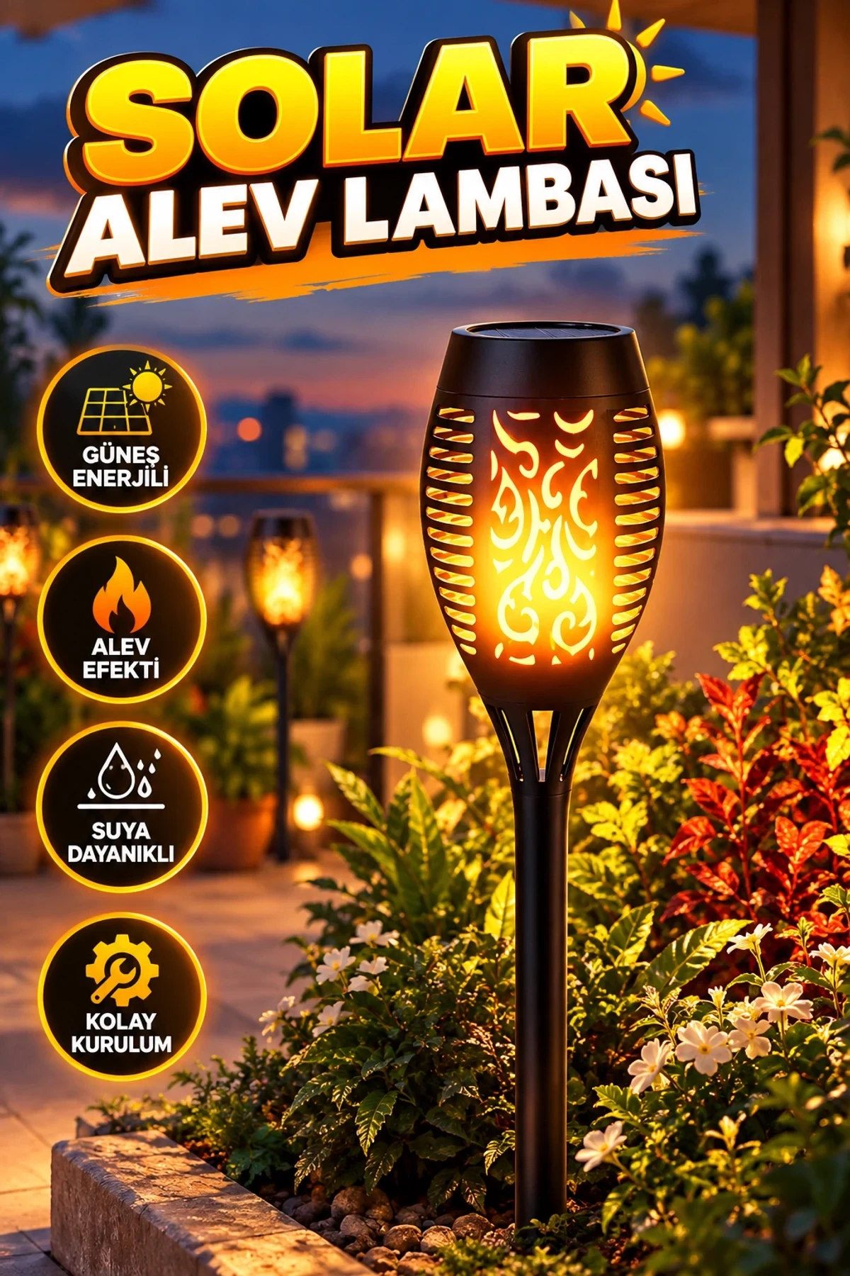 H12 Solar Alev Efektli LED Bahçe Lambası