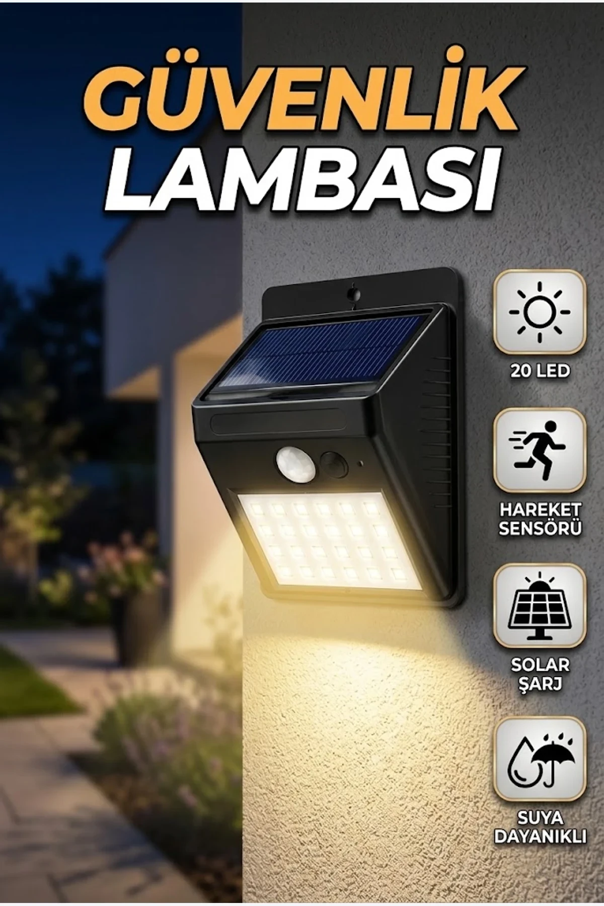 Hareket Sensörlü Solar LED Duvar Lambası 4 Modlu Güvenlik Aydınlatması