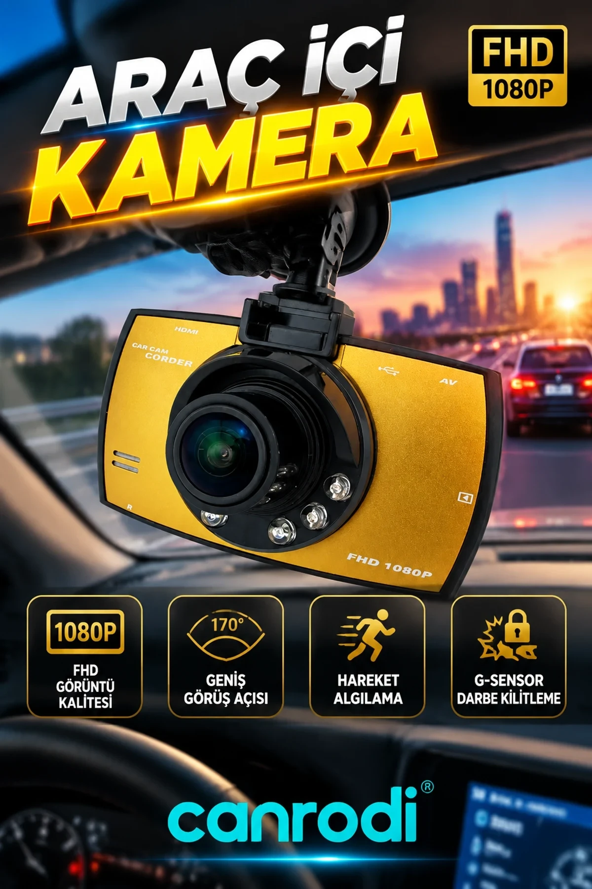 HD DVR Araç İçi Kamera – G-Sensor, Hareket Algılama ve Geniş Görüş Açısı