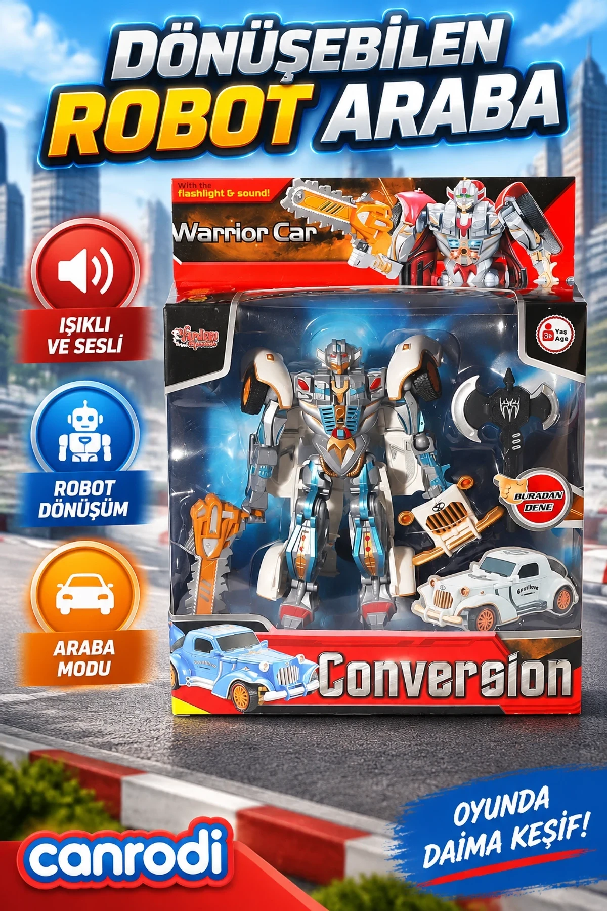 HW-668-1-2 Işıklı Dönüşebilen Robot Araba -Vardem