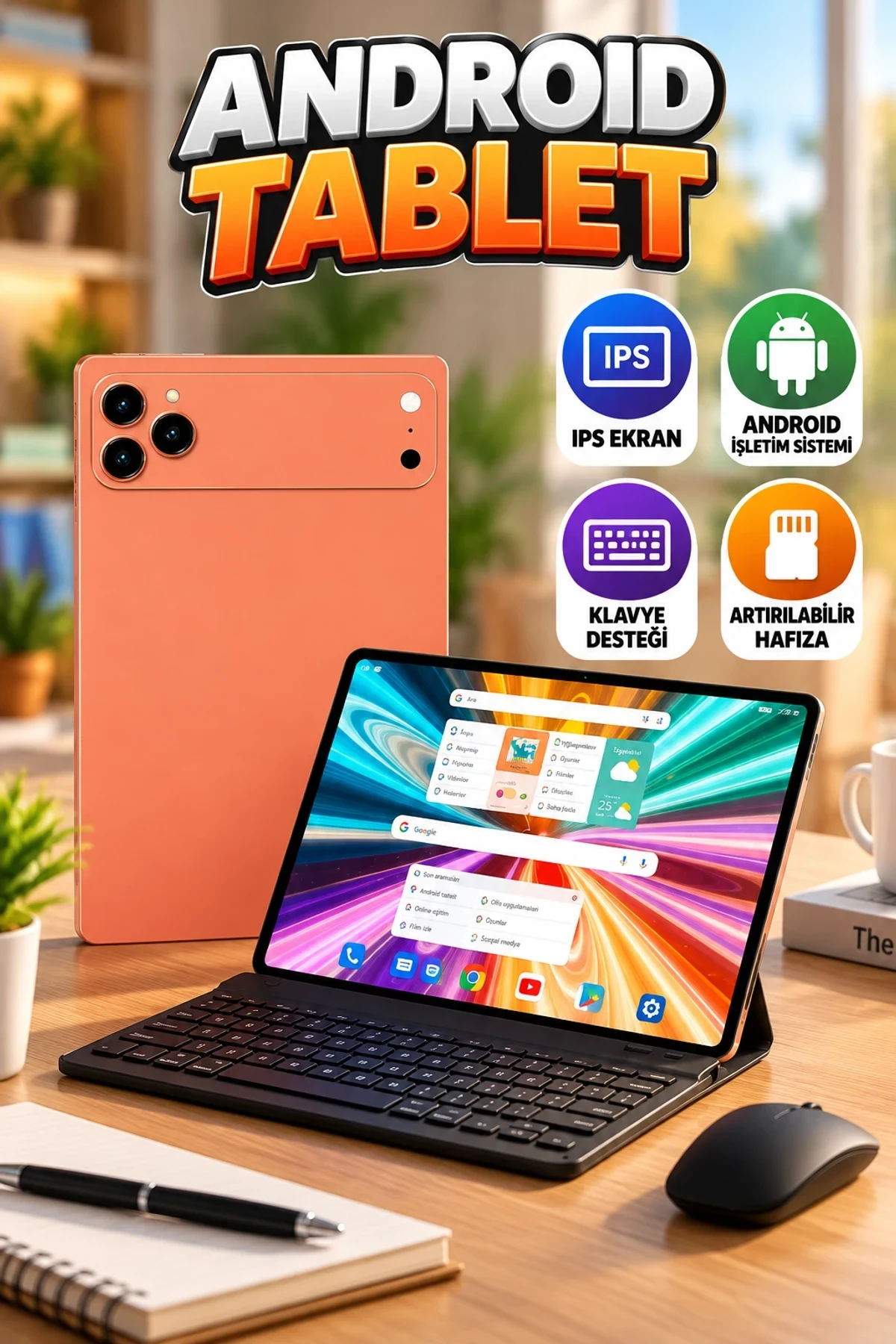 IPS Ekranlı Android Tablet – Klavye Desteği ve Artırılabilir Hafıza