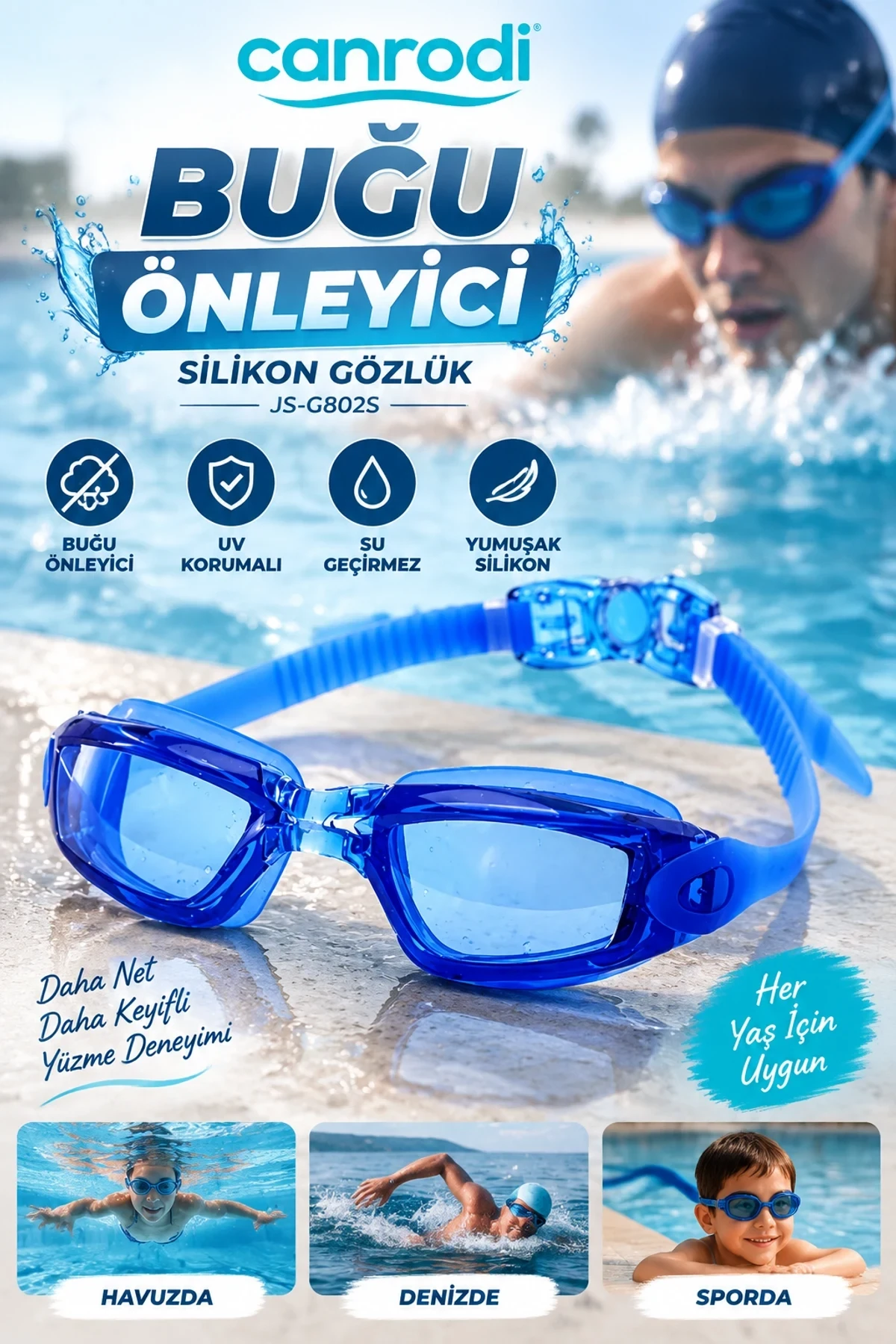 JS-G802S Buğu Önleyici Slikon Gözlük
