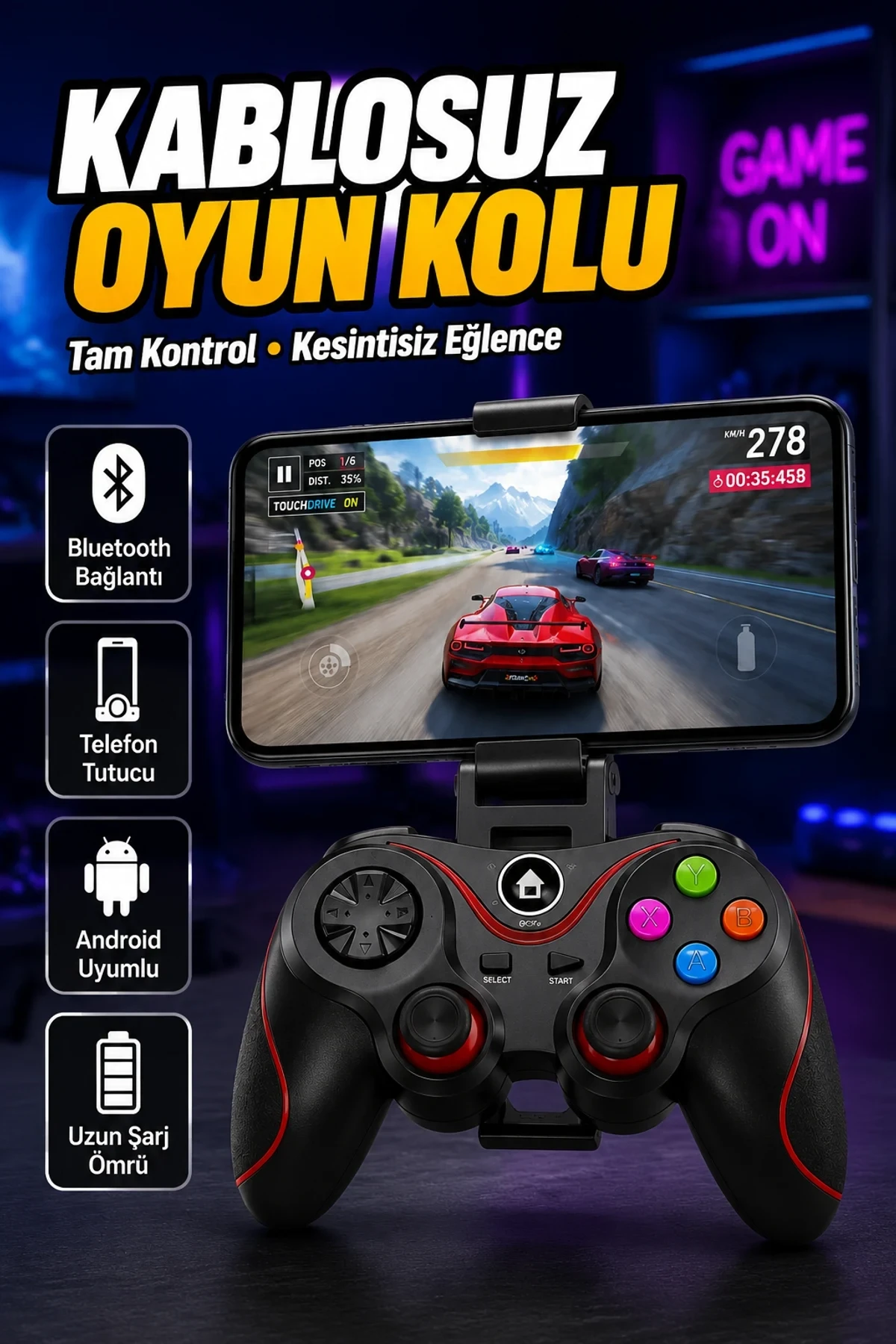 Bluetooth Kablosuz Gamepad – Android, TV ve Bilgisayar Uyumlu Oyun Kolu