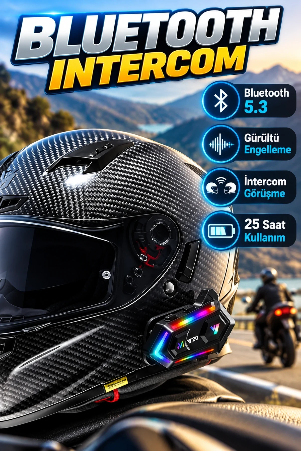 Kask İçi Bluetooth 5.3 Intercom – Gürültü Engelleme ve 25 Saat Kullanım