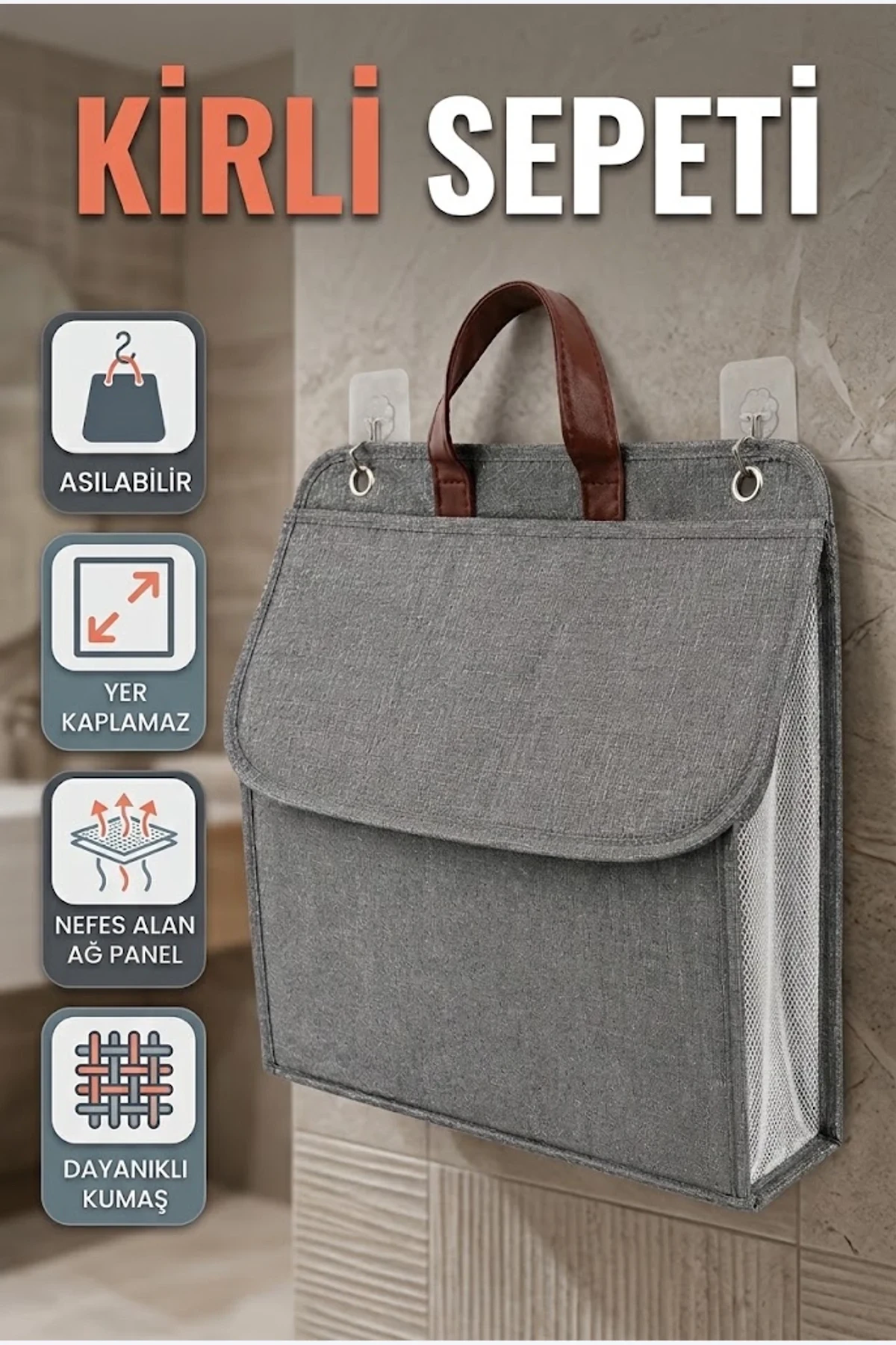 Duvara Asılabilir Katlanabilir Kirli Çamaşır Sepeti Geniş Hacimli Banyo Düzenleyici