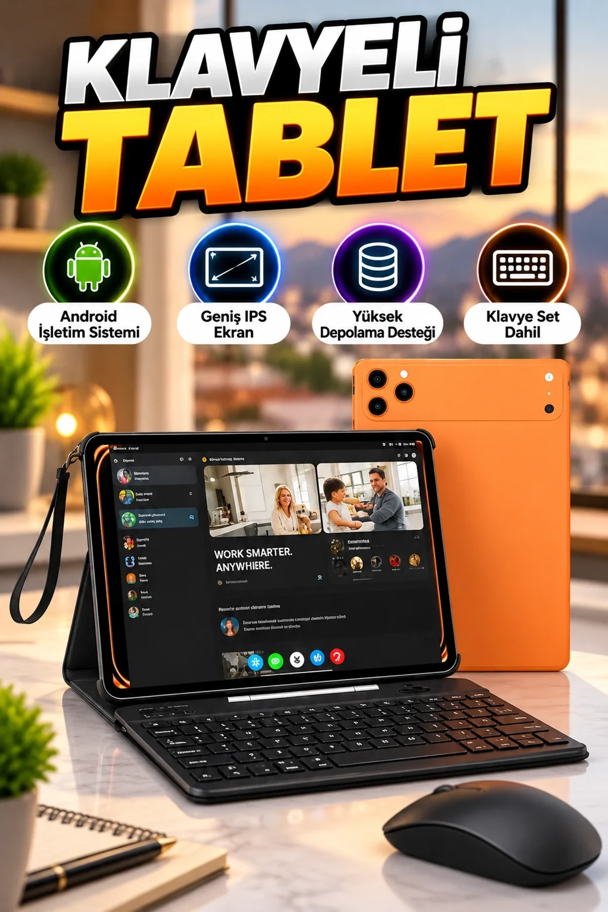 Klavyeli Android Tablet PC Seti – IPS Geniş Ekran, Yüksek Depolama Desteği