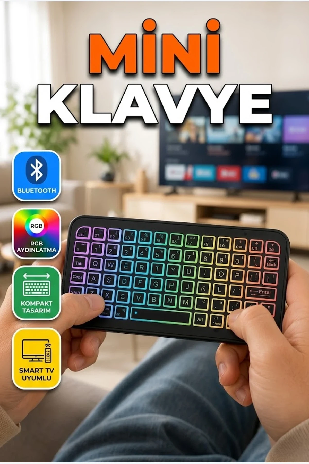 Kompakt Siyah RGB Işıklı Bluetooth Mini Klavye