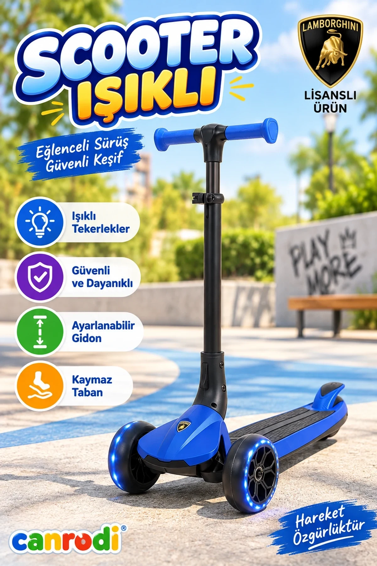 L1-B LAMBORGHİNİ LİSANSLI IŞIKLI SCOOTER MAVİ
