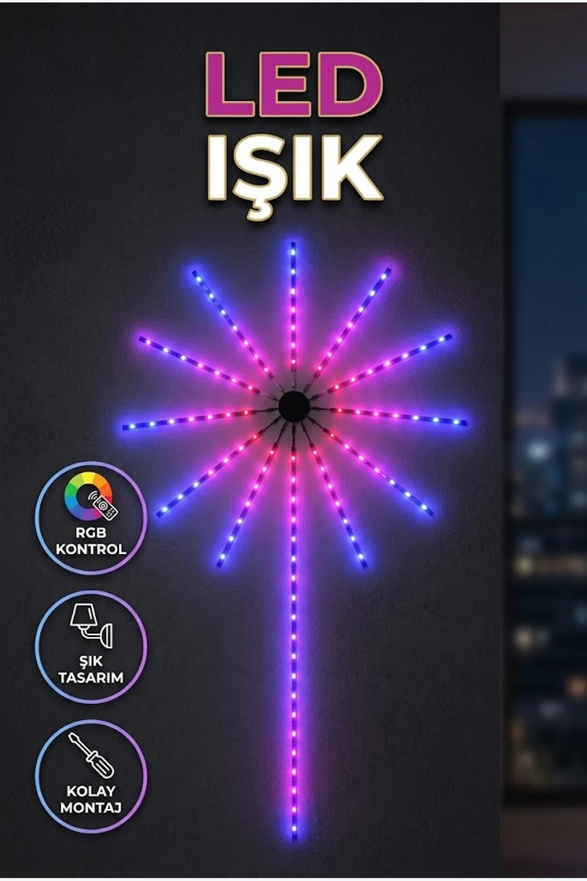 RGB Fireworks LED Duvar Aydınlatması Telefon Kontrollü Dekoratif Işık