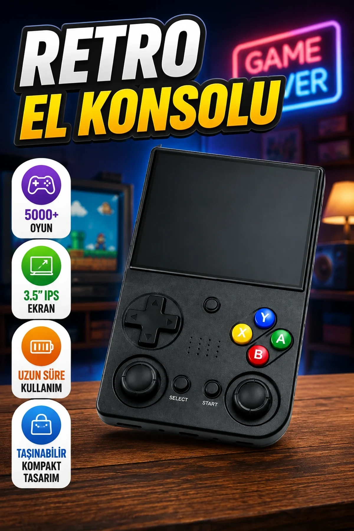 M21 Atarİ Taşınabilir Retro Oyun Konsolu Çift Analog Joystick IPS Ekran Linux Sistem