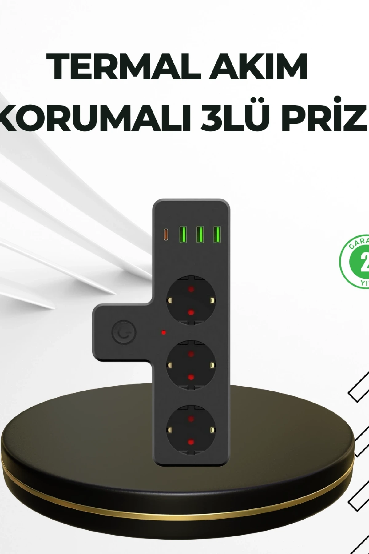 7 Çıkışlı Masaüstü Çoklu Priz – USB ve Type-C Portlu Açma Kapama Düğmeli Güç Dağıtıcı