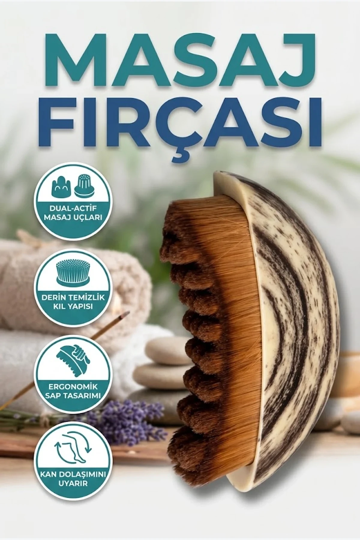 Ahşap Desenli Ergonomik Masaj ve Banyo Temizlik Fırçası