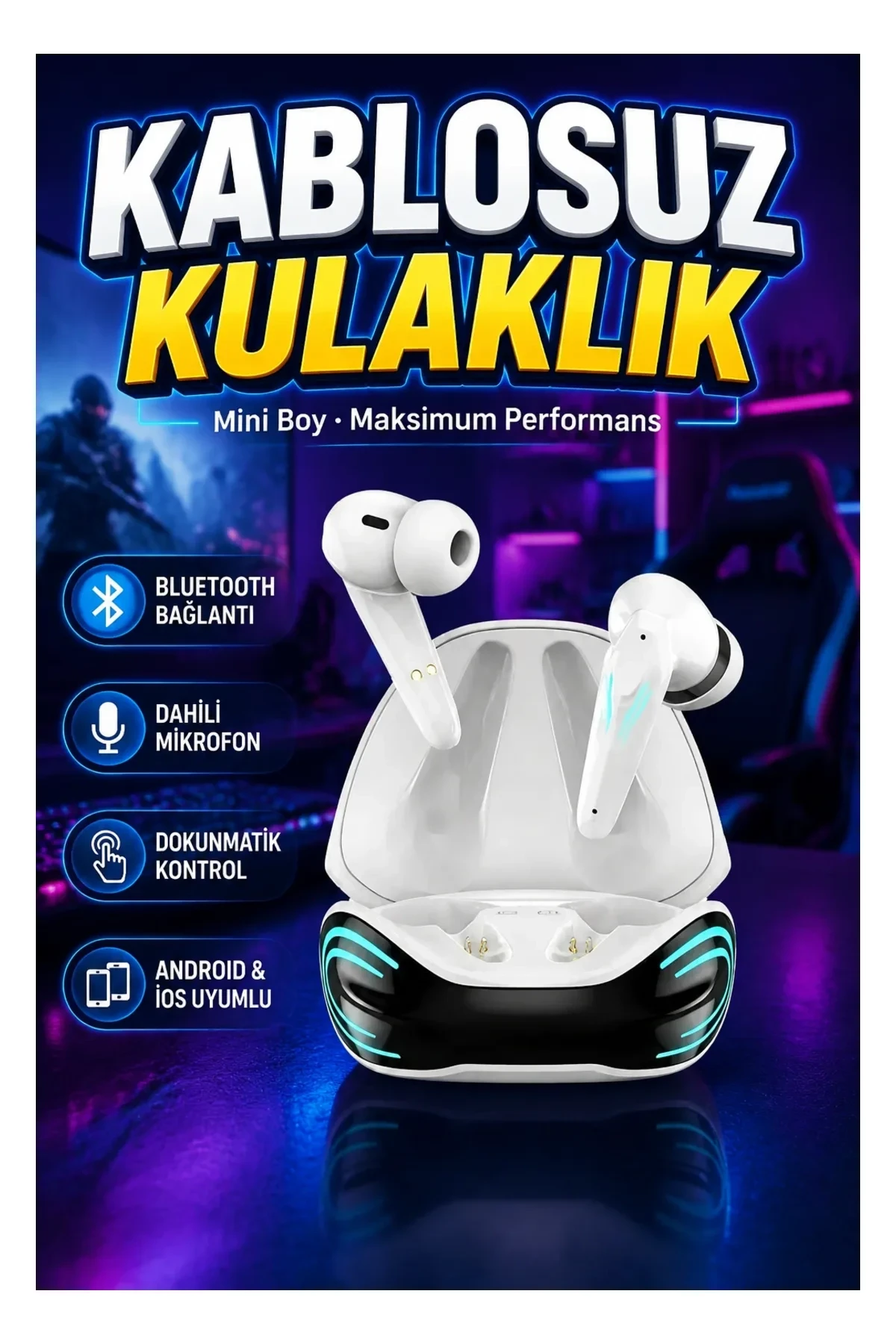 Mini Bluetooth Oyuncu Kulaklığı – Android ve iOS Uyumlu