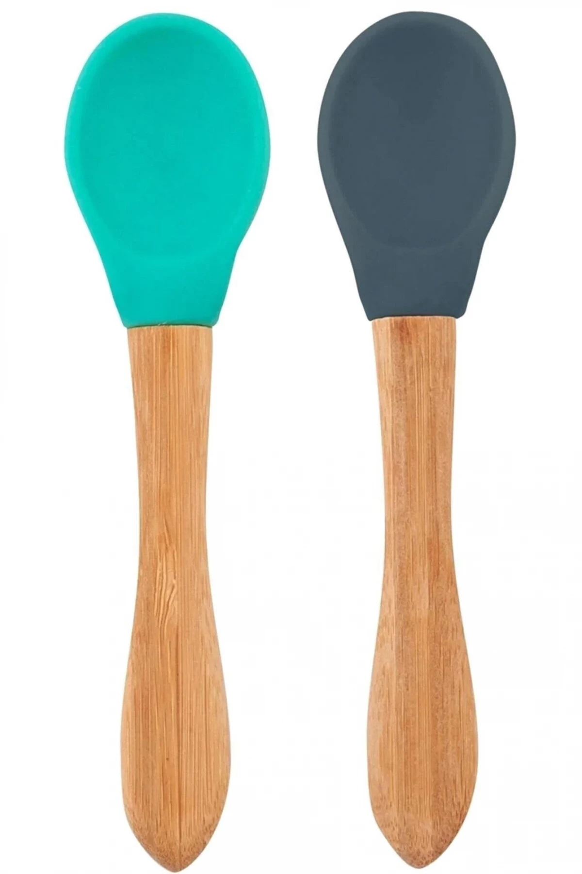 Oioi Bambu Saplı Silikon Mama Kaşığı 2li Aqua Green / Deep Blue