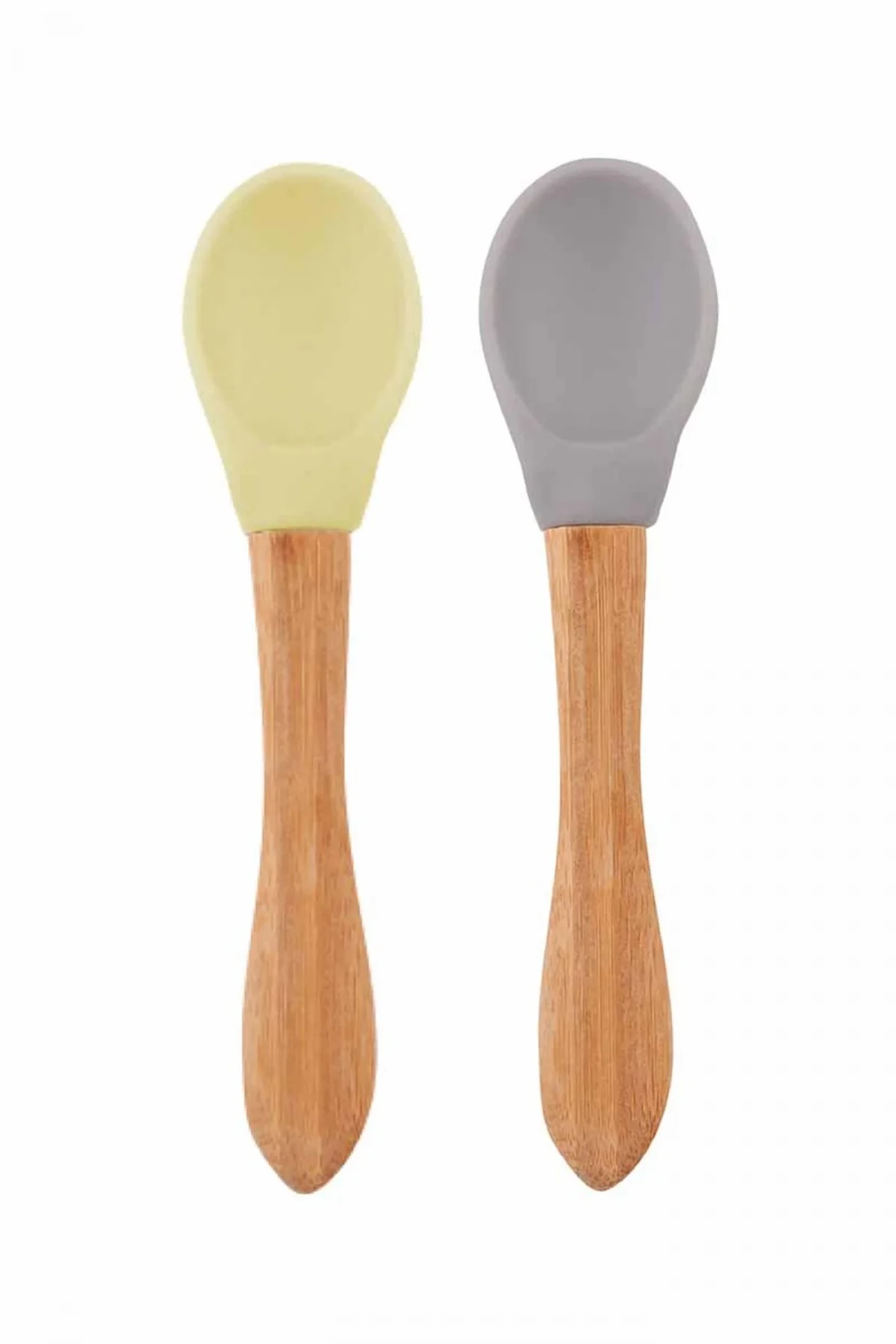 Oioi Bambu Saplı Silikon Mama Kaşığı 2li Mellow Yellow / Powder Grey
