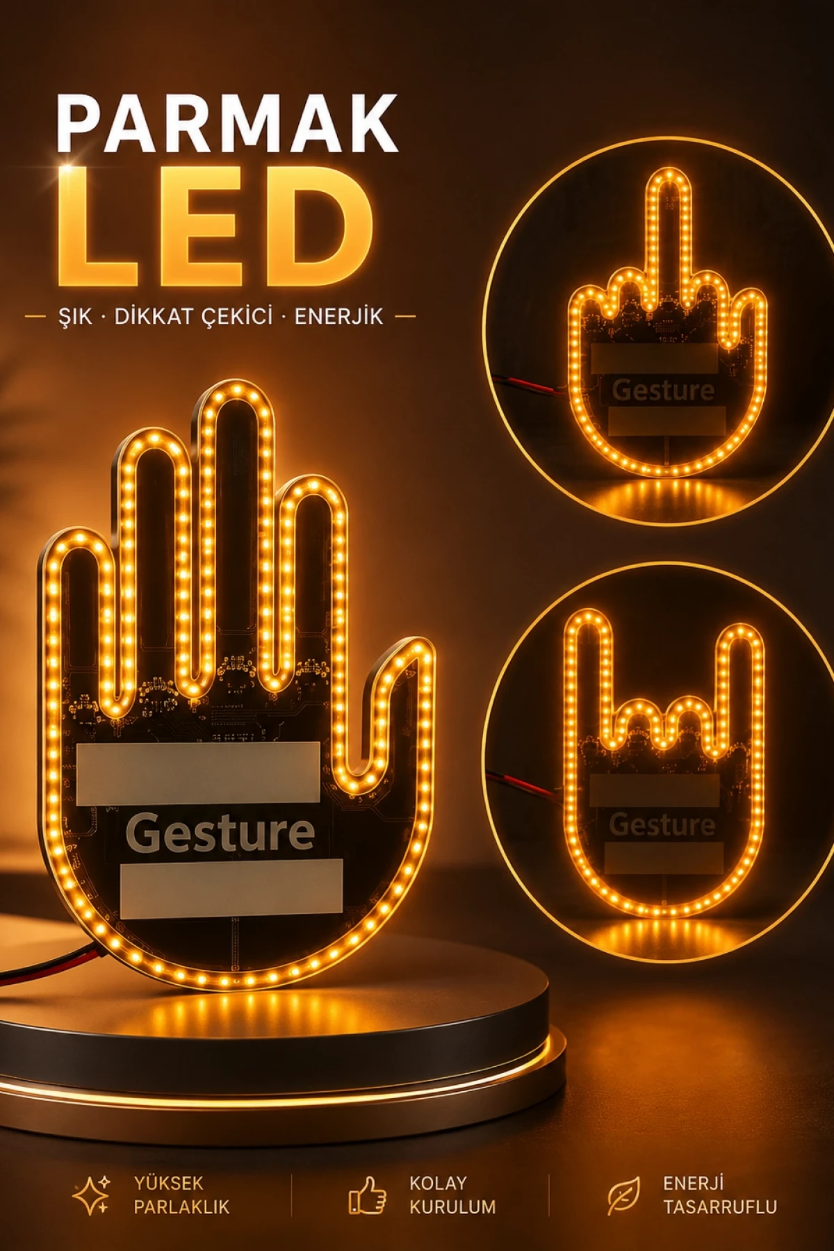 Parmak LED Amber Renkli Işık 176 LED El Hareketi Kontrollü