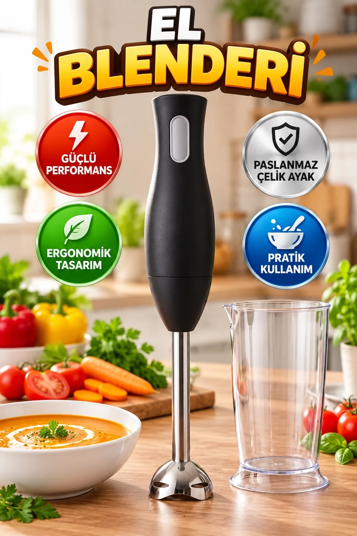 Paslanmaz Çelik Ayaklı El Blenderı – Ergonomik Tasarımlı Mutfak Blenderı