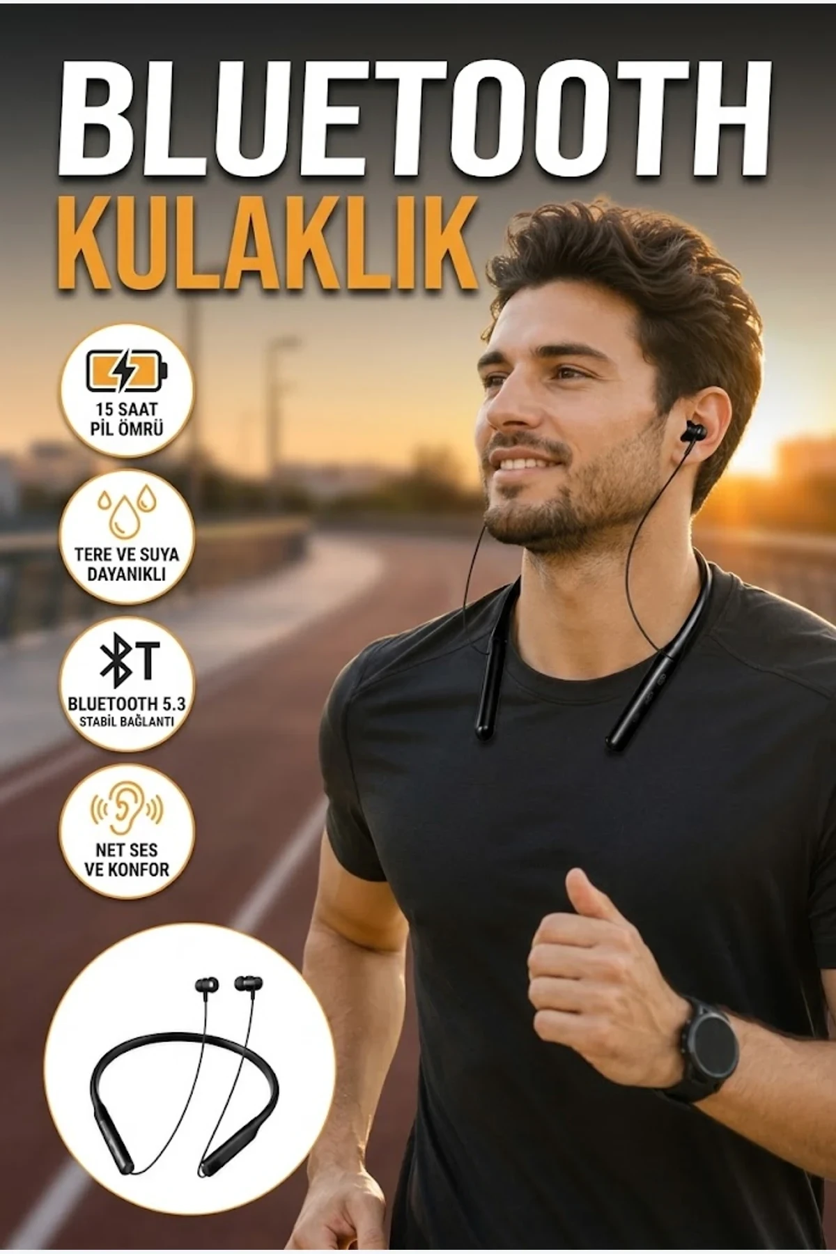 Polygold PG-100 Bluetooth 5.0 Kablosuz Boyun Bantlı Kulaklık Type-C Şarjlı Stereo Ses