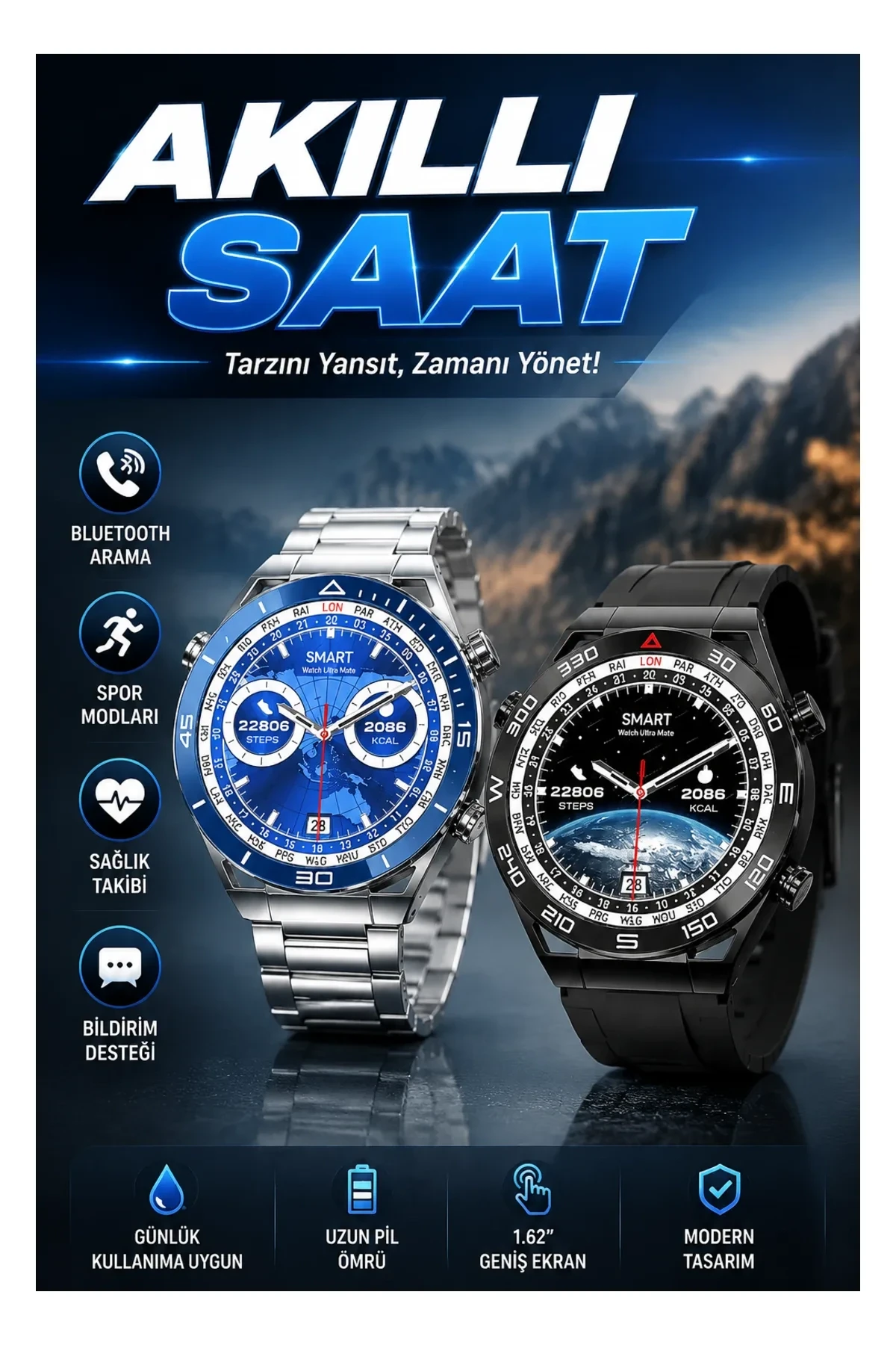 SK4 Ultimate Akıllı Saat – AMOLED Ekran | Çift Kordonlu