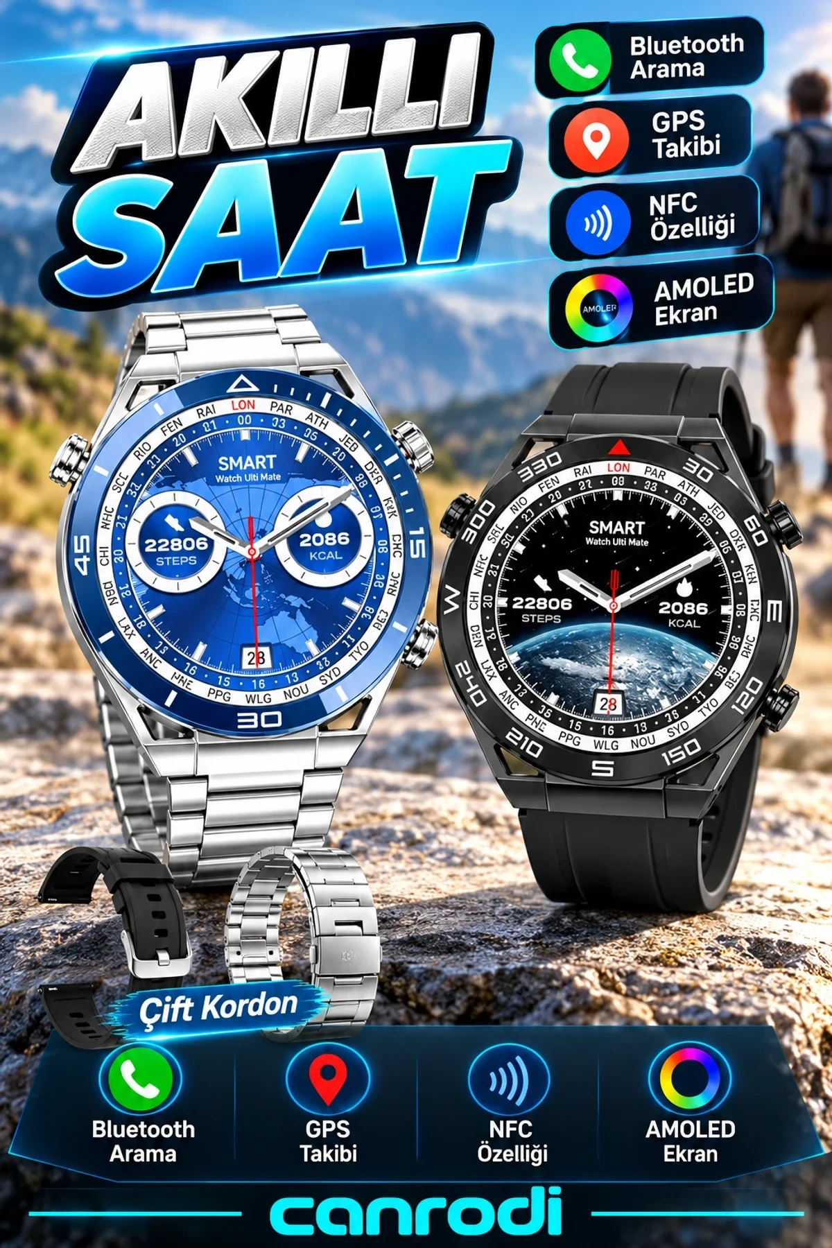SK4 Ultimate AMOLED Akıllı Saat – Bluetooth Arama, NFC, GPS Takibi ve Çift Kordon