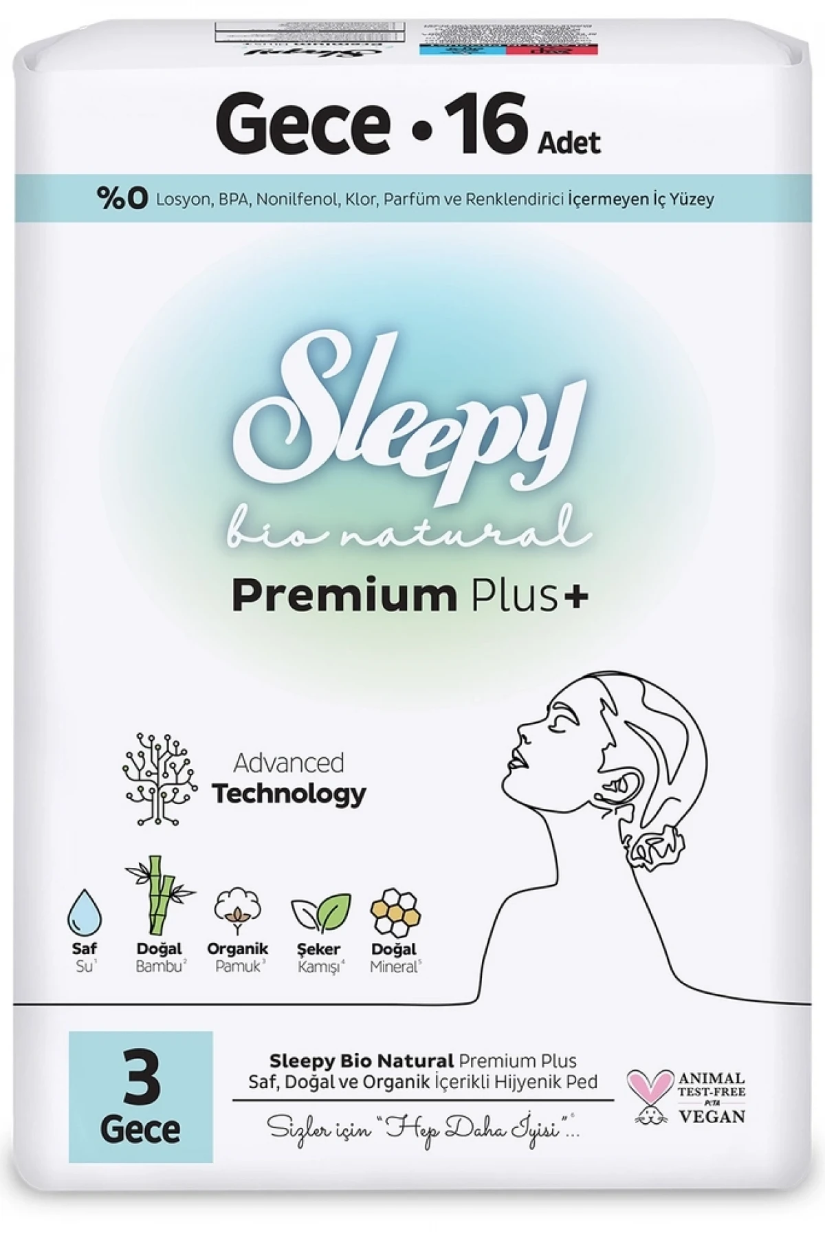 Sleepy Bio Natural Premium Plus Gece Ped 16 Adet