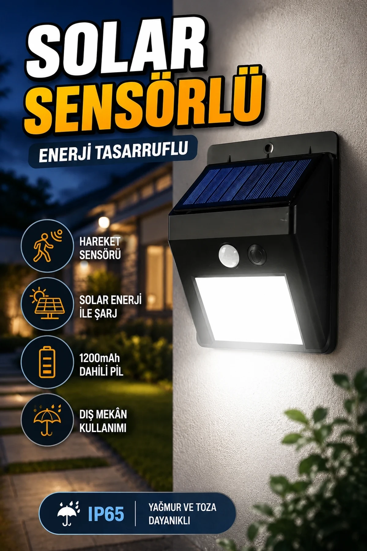 Solar Panel Güneş Enerjili 20 LED Hareket Sensörlü Duvar Lambası