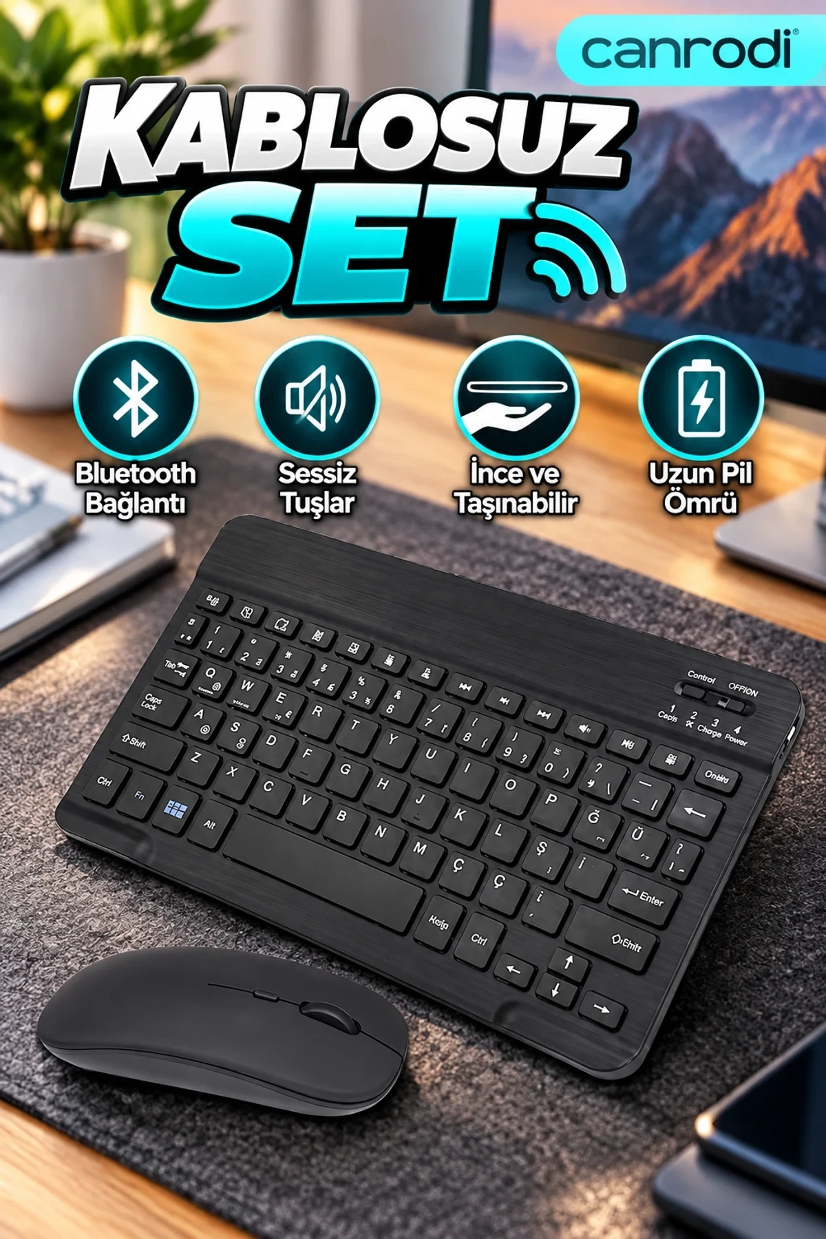 Taşınabilir Bluetooth Klavye ve Mouse Kablosuz Set | İnce Tasarım