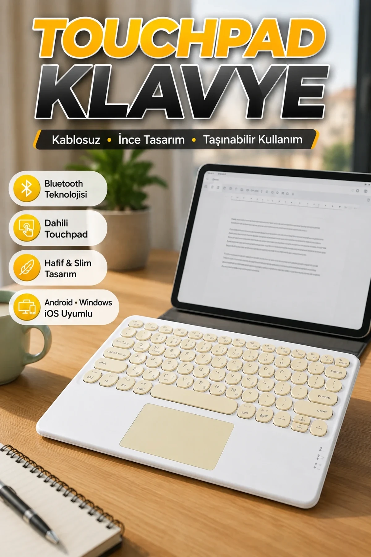 Touchpad Özellikli Slim Bluetooth Kablosuz Q Klavye