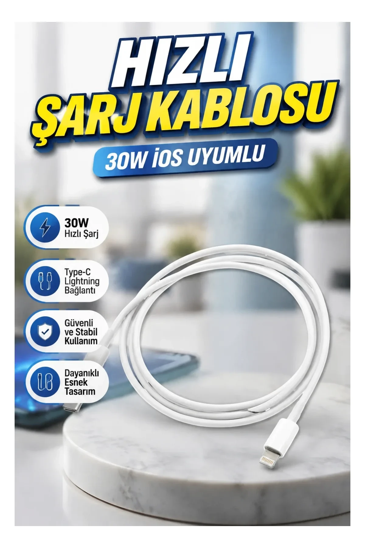 Type-C Lightning 30W Hızlı Şarj Kablosu