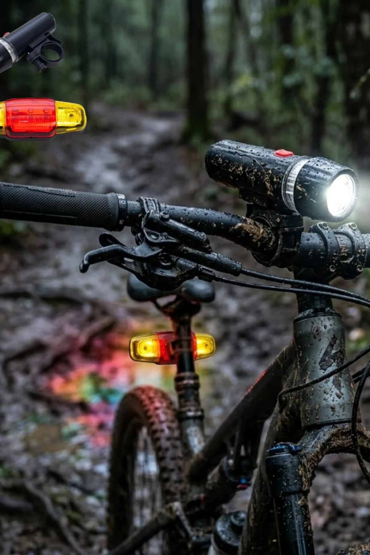 WJ101 Ön Arka Bisiklet LED Işık Seti – Beyaz Ön Far ve Kırmızı Arka Stop