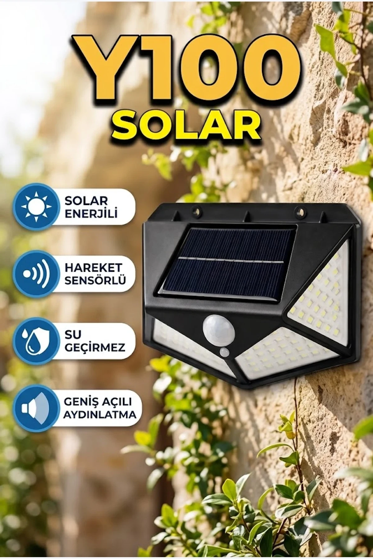 Y100 Solar Hareket Sensörlü LED Güneş Enerjili Duvar Lambası