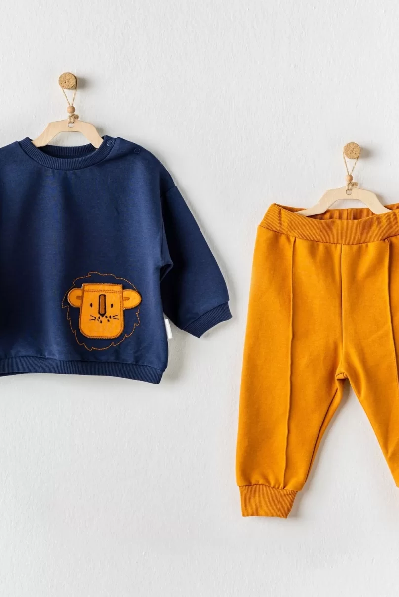 Andywawa AC24194 Lion 2li Bebe Takım Navy Mustard