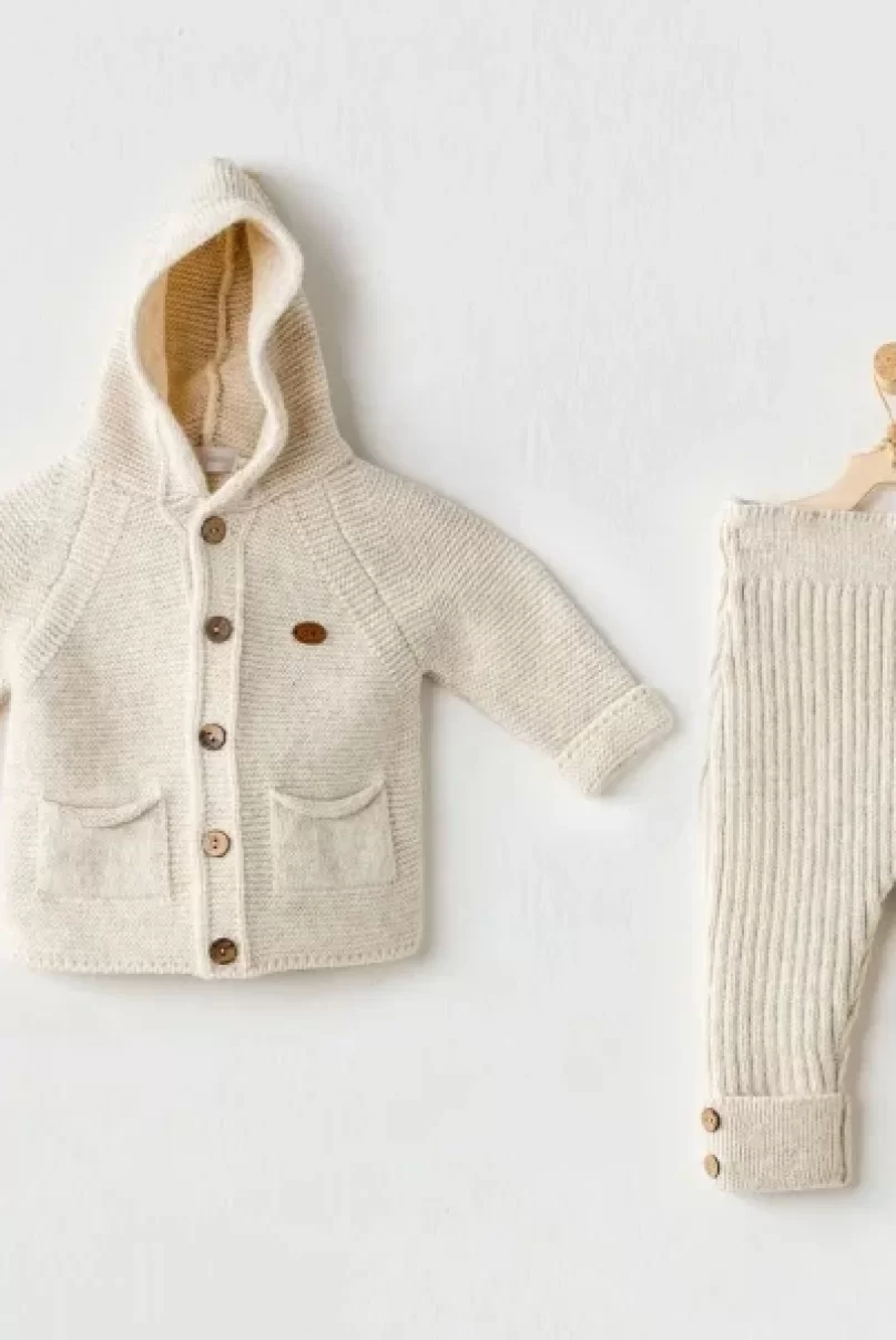 Andywawa AC24335 Knitwear Bebek Triko Takım Beige Melange