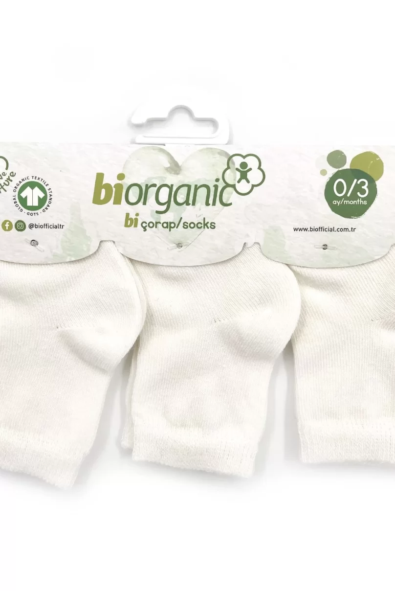 Bibaby Biorganic 3Lü Düz Ekru Bebe Çorap 68432 Ekru