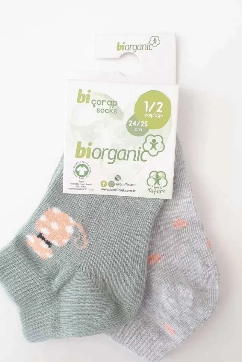 Bibaby Biorganic Cat 2Li Yaş Patik Çorap 68427 Mint Gri