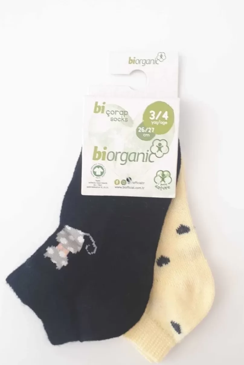 Bibaby Biorganic Cat 2Li Yaş Patik Çorap 68427 Siyah Sarı