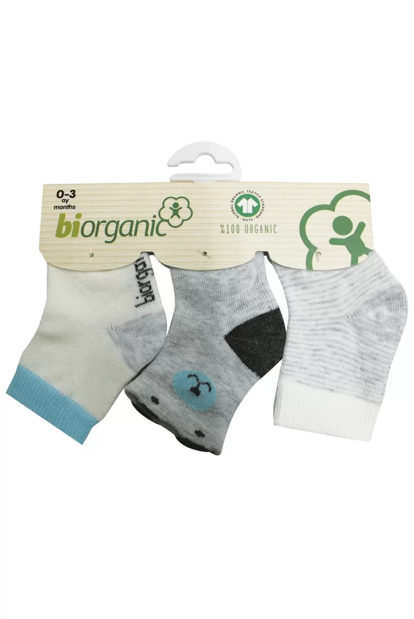 Bibaby Biorganic Cute Bear 3Lü Çorap 68363 Gri Mint