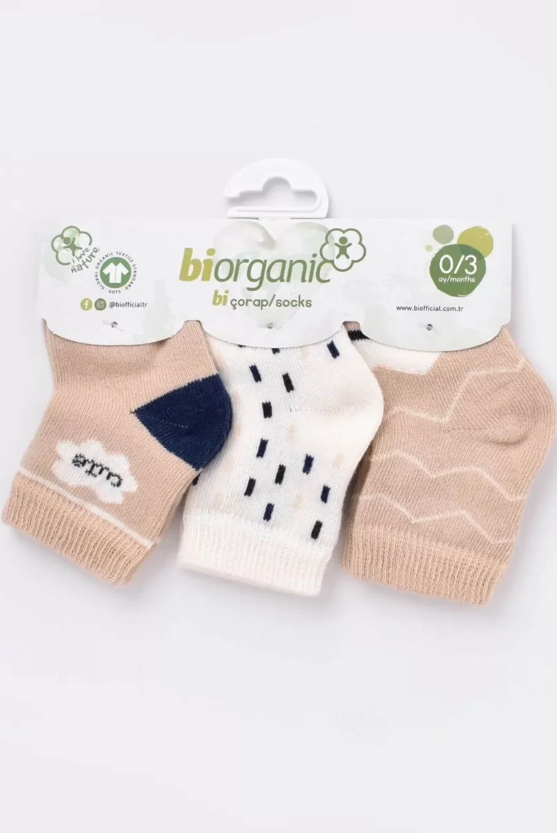 Bibaby Biorganic Cute Erkek 3Lü Çorap 68448 Bej