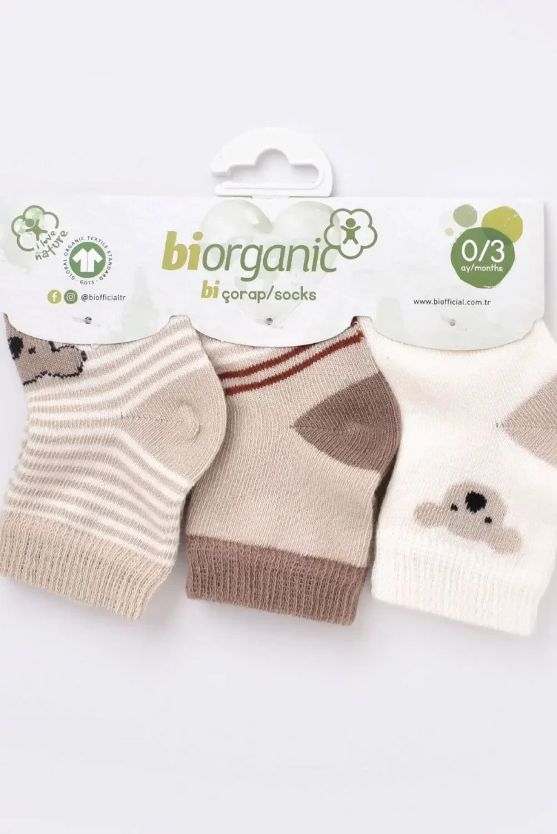 Bibaby Biorganic Koala Erkek 3Lü Çorap 68449 Bej