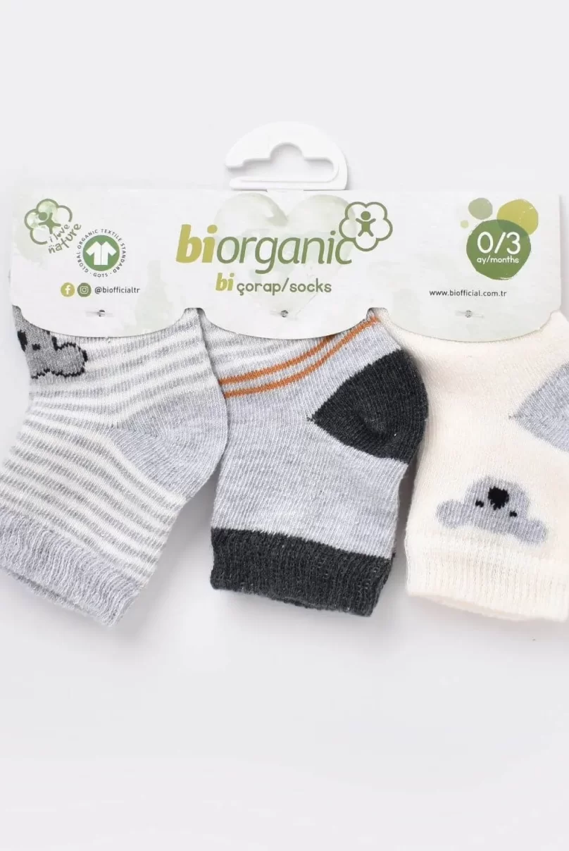 Bibaby Biorganic Koala Erkek 3Lü Çorap 68449 Gri