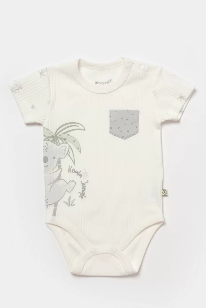 Bibaby Biorganic Koala Jungle Kısa Kol Bebek Body 56968 Gri