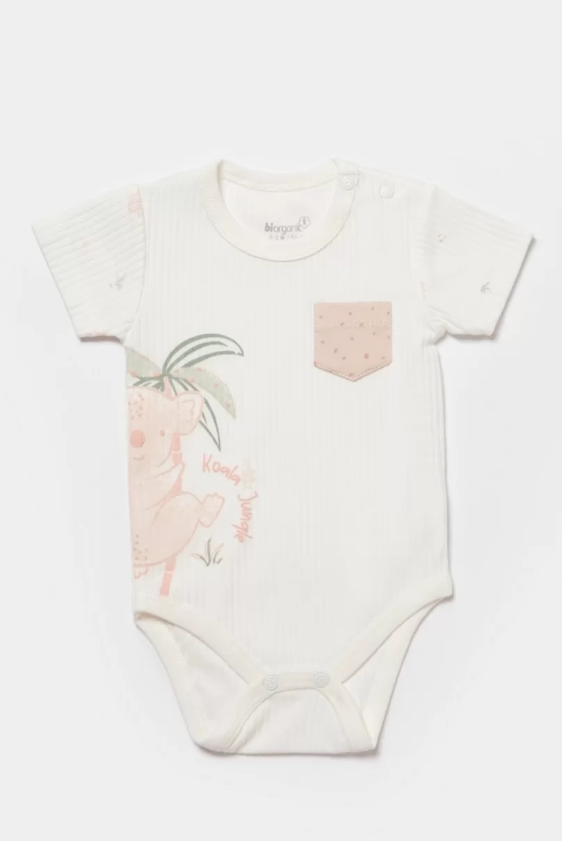 Bibaby Biorganic Koala Jungle Kısa Kol Bebek Body 56968 Pembe