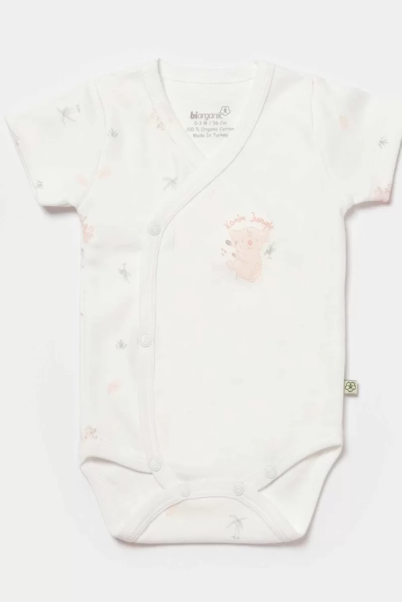 Bibaby Biorganic Koala Jungle Kısa Kol Kruvaze Body 56970 Pembe