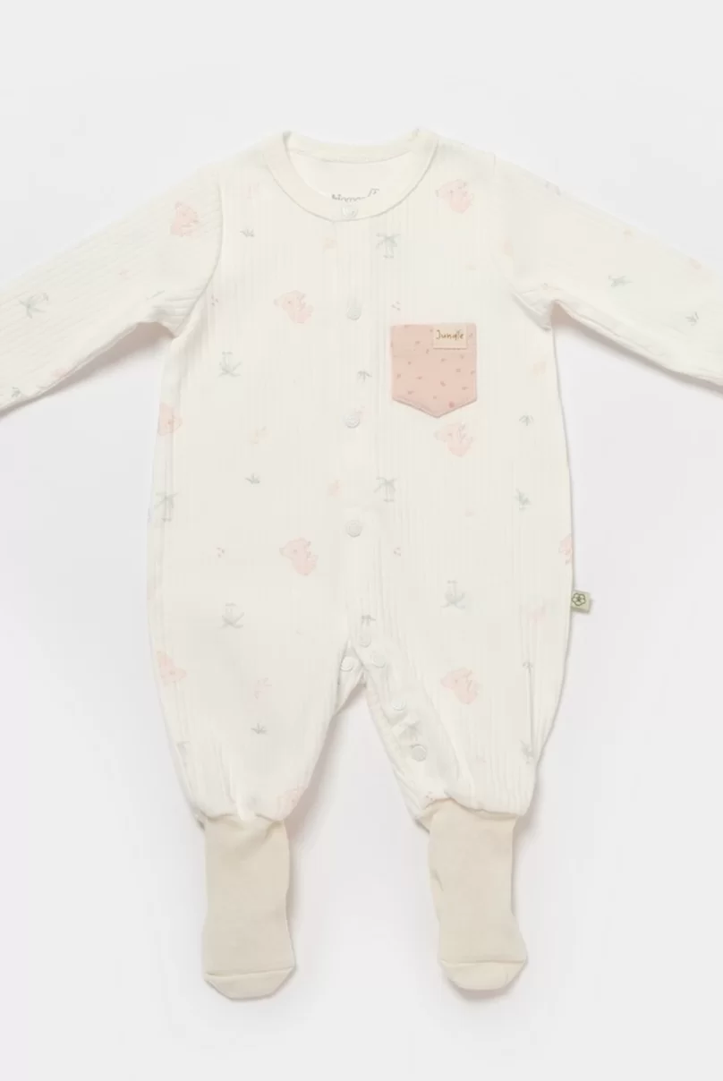 Bibaby Biorganic Koala Jungle Patikli Bebek Tulum 60734 Pembe